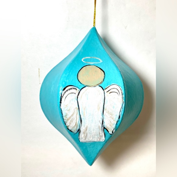 ORIGINAL Hand Painted Angel Folk Art 6 Sided Paper Mache Christmas Ornament - Picture 3 of 10